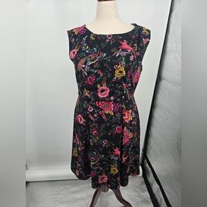 Yellow Star Black Multicolor Floral Print Fit & Flare Dress 1X (6445)